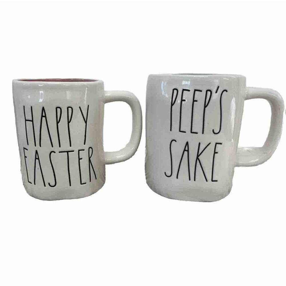 Rae Dunn Coffee Mug Set Peeps Sake And Happy Easter Artisan Collection White - Picture 1 of 8
